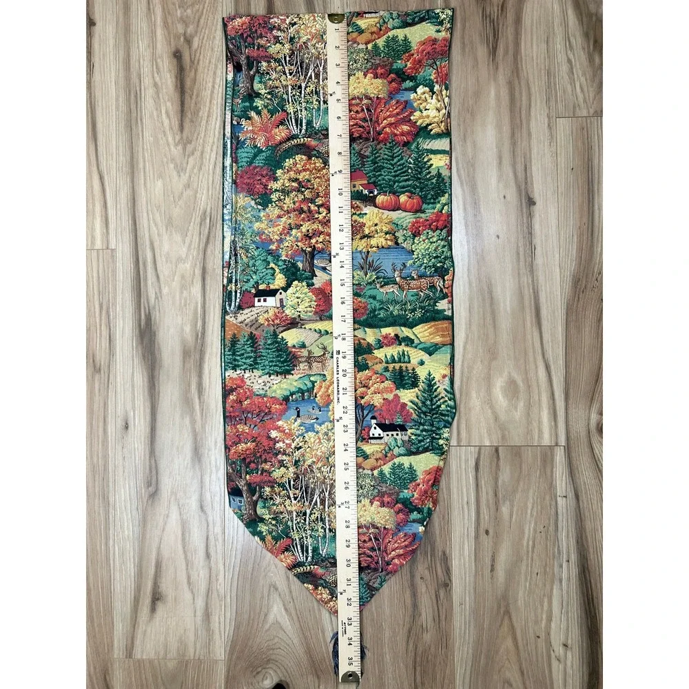 VTG Table Runner Autumn Scene Fall Tassel Handmade? Cabincore Country Americana